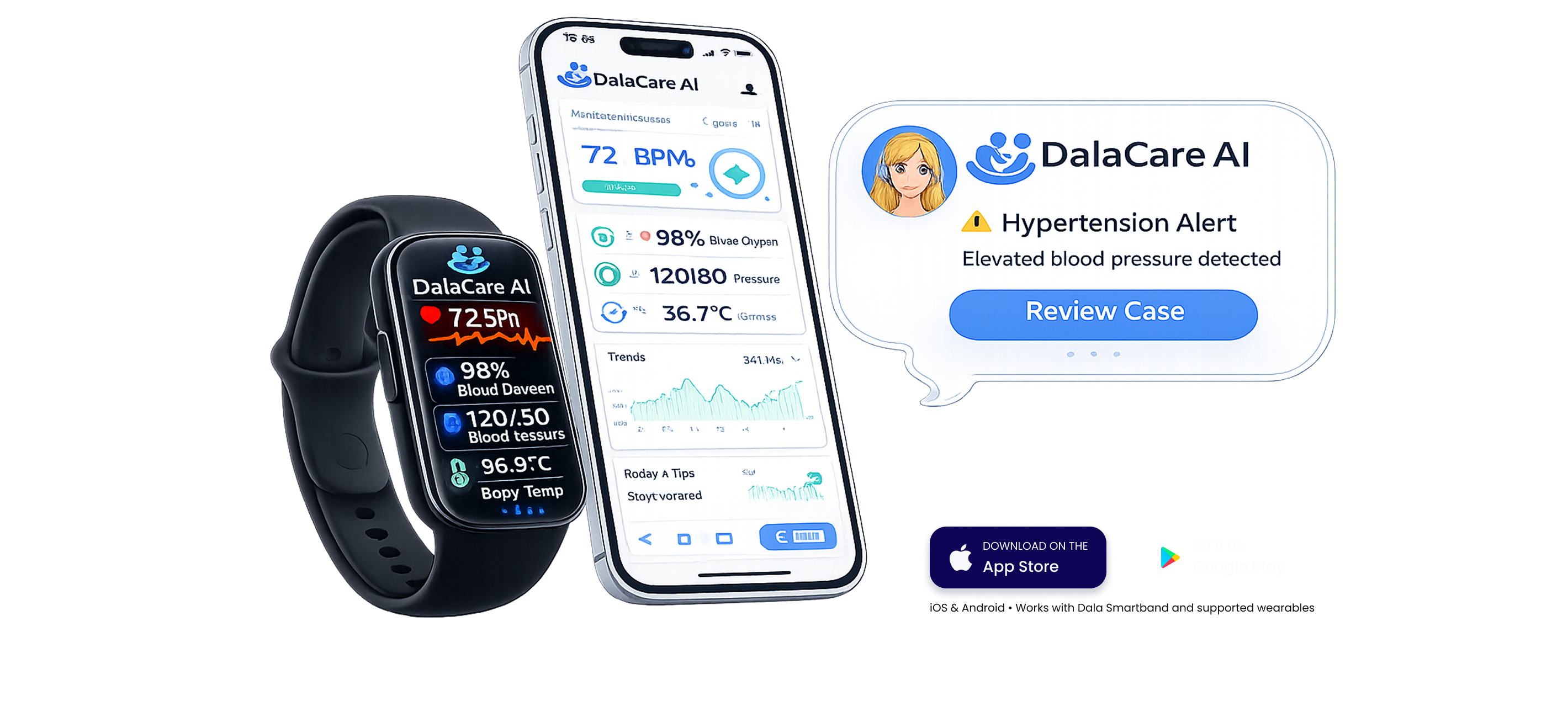 DalaCare app on phone and smartwatch